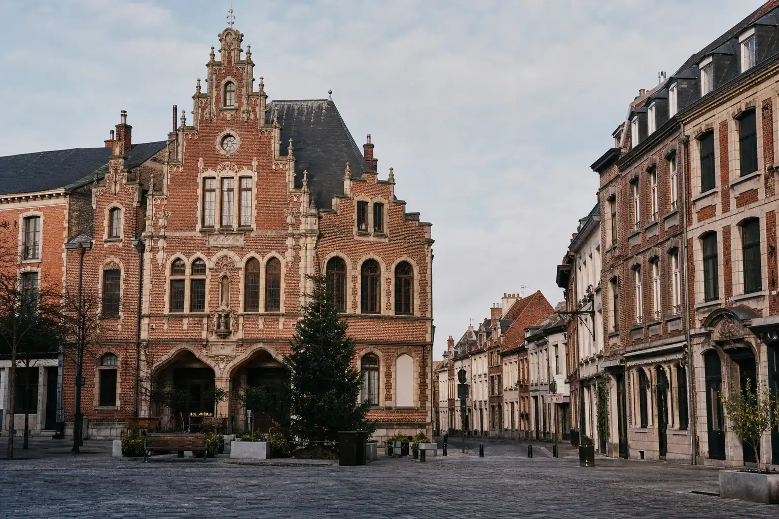 La place de l’hôtel de ville de Tourcoing, architecture de brique et de pierre
